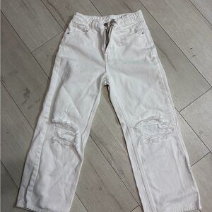 White Distressed Knee Denim Jeans